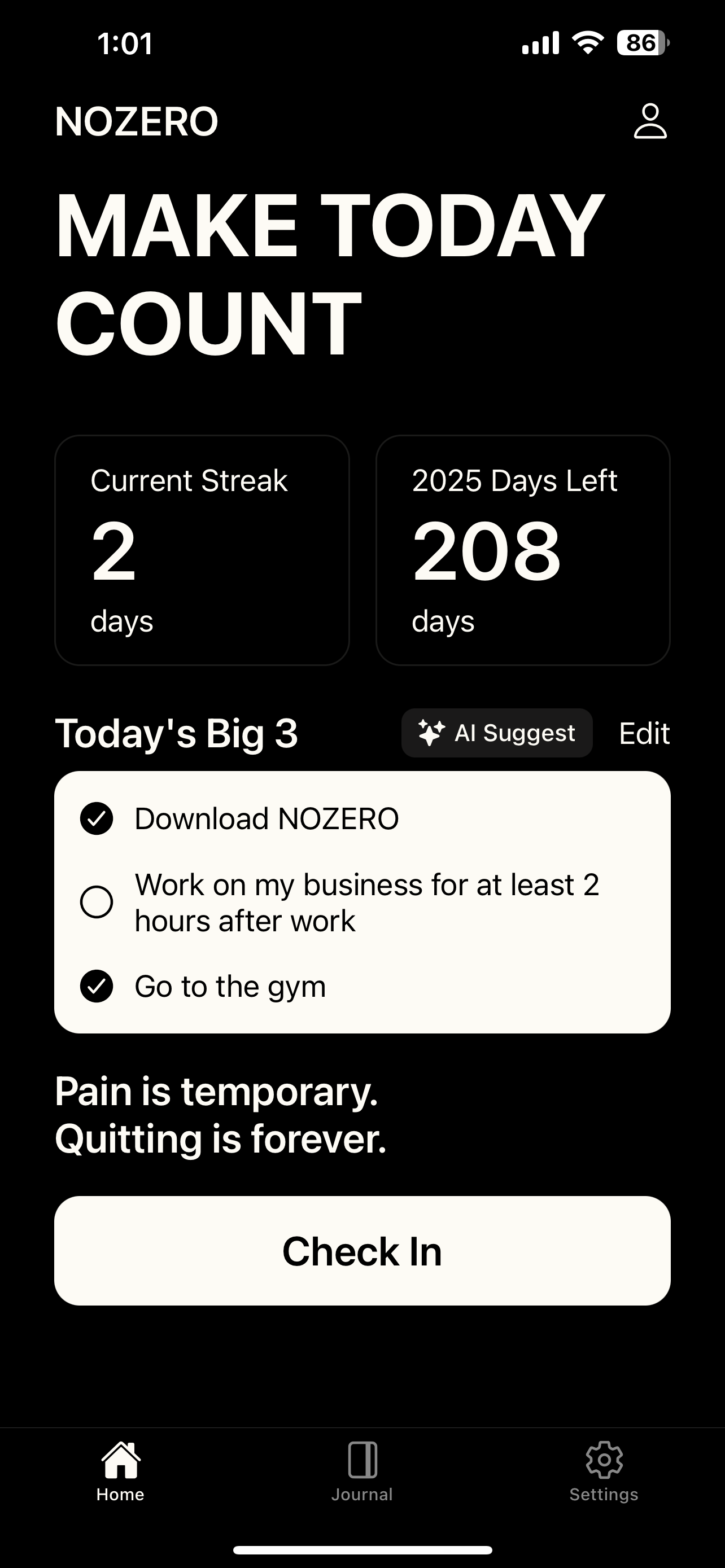NOZERO Dashboard - Make Today Count